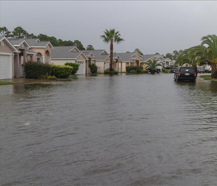Street of houses flooded