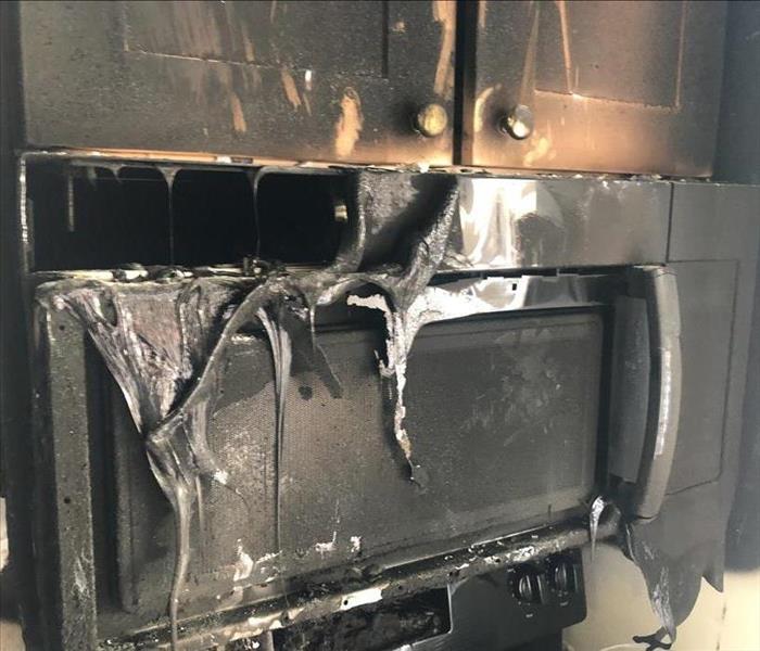 burnt and damaged microwave